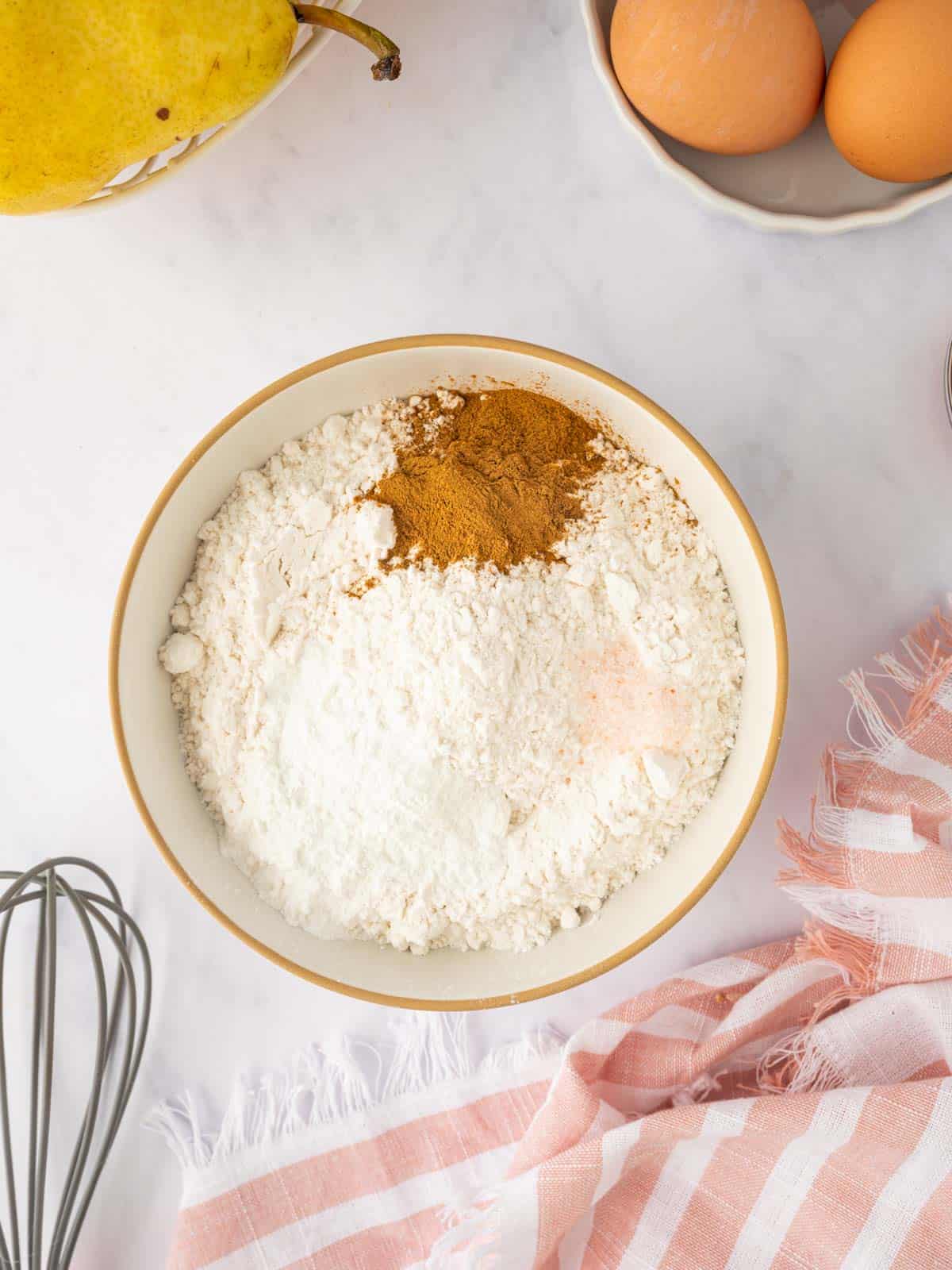 Dry ingredients are whisked together.