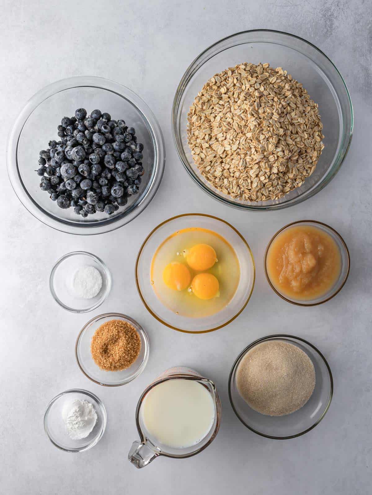 Ingredients needed for blueberry oatmeal cups.