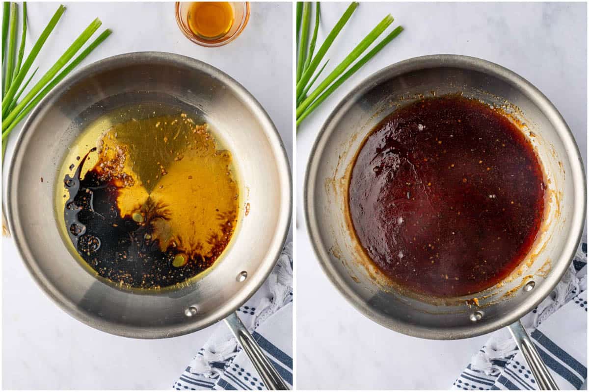 Process shots of the honey sauce for crispy shrimp.