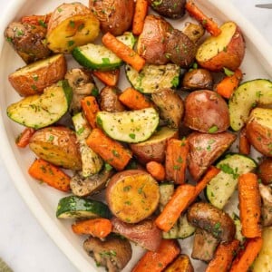 Oven roasted veggies on a platter.