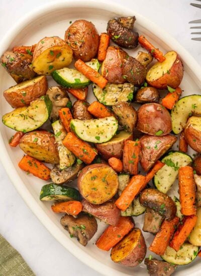 Oven roasted veggies on a platter.