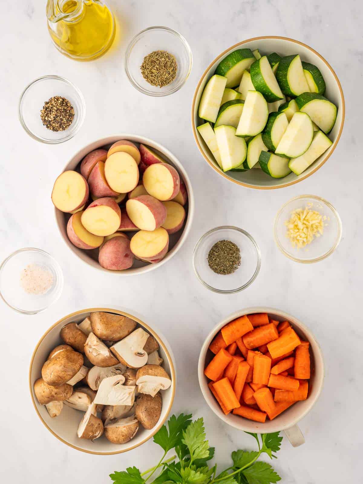 Ingredients needed for roasted veggies.