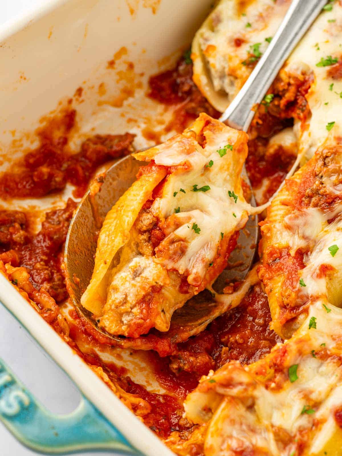 A serving of stuffed shells.