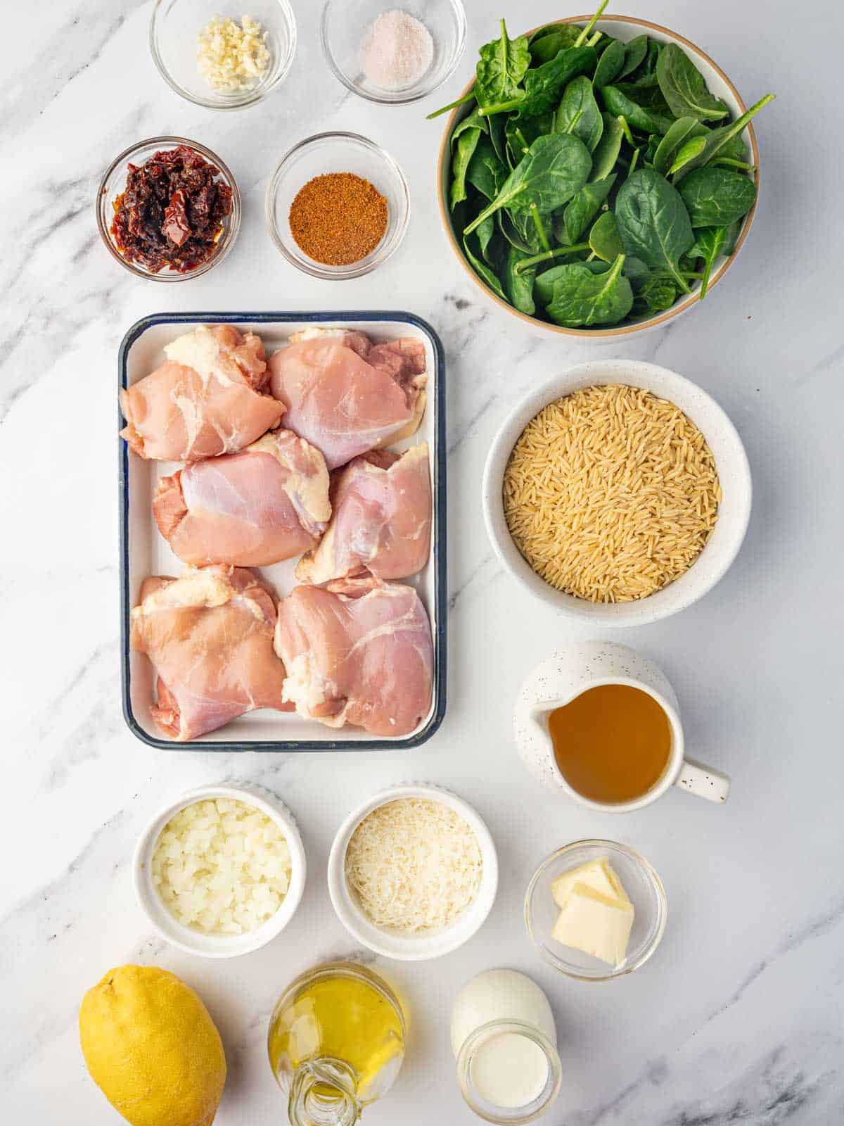 Ingredients needed for cajun chicken orzo.