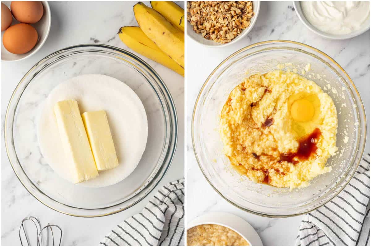 Cream butter and sugar and add the eggs and vanilla.