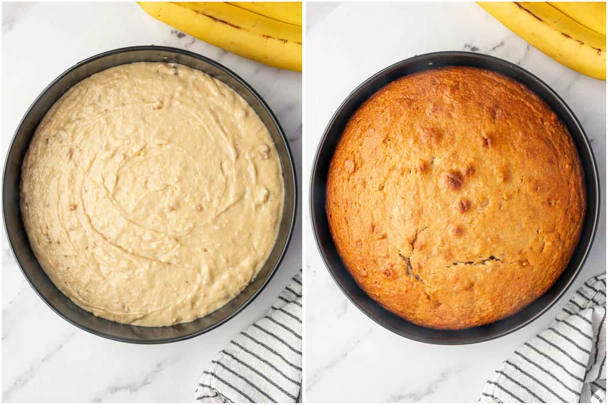 Before and after baking walnut cake.