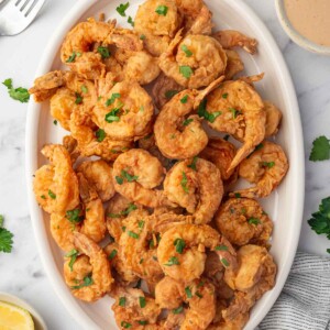 A platter of cajun fried shrimp.