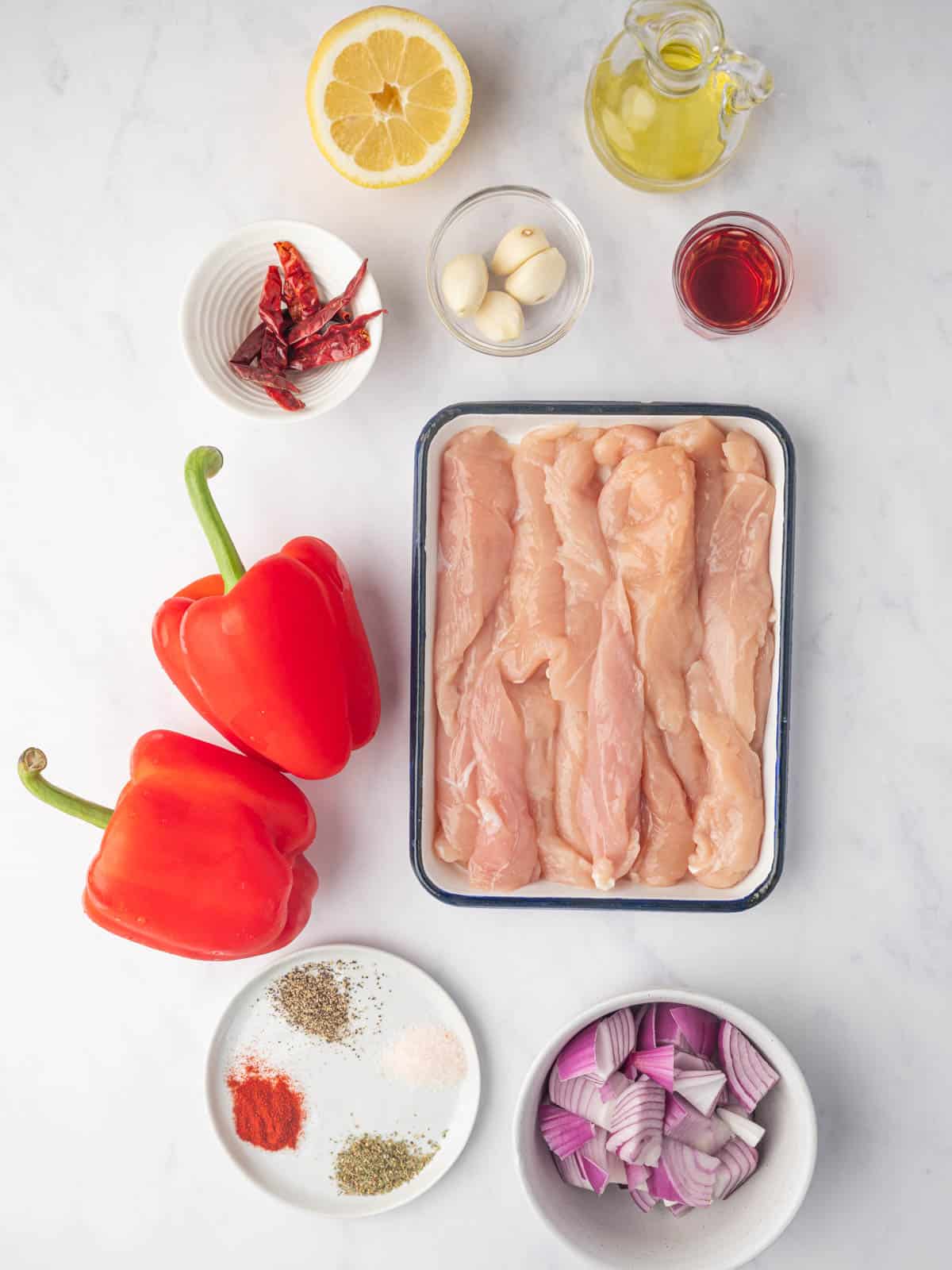 Ingredients needed for grilled peri peri chicken.