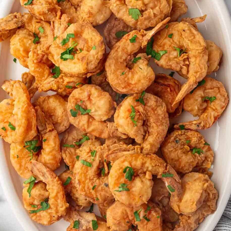 A platter of cajun fried shrimp.
