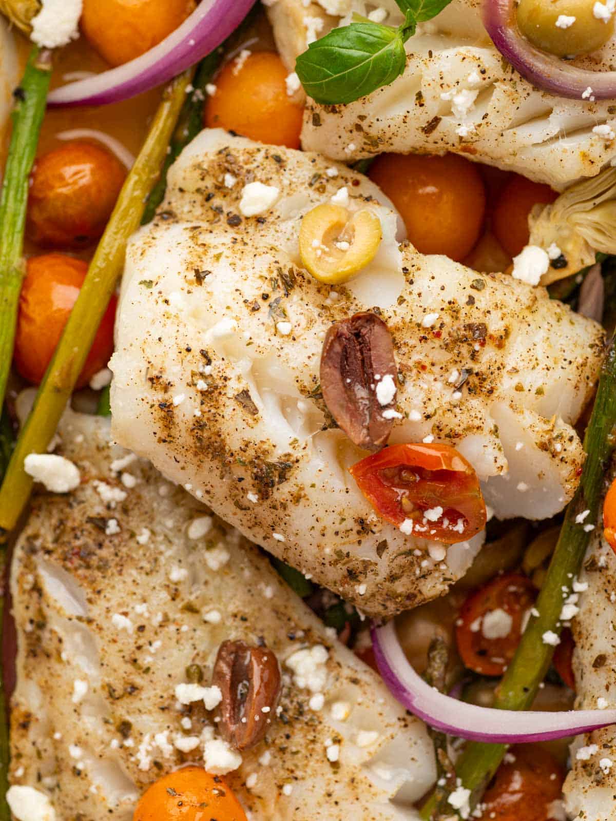 Close up of a single filet of mediterranean cod.