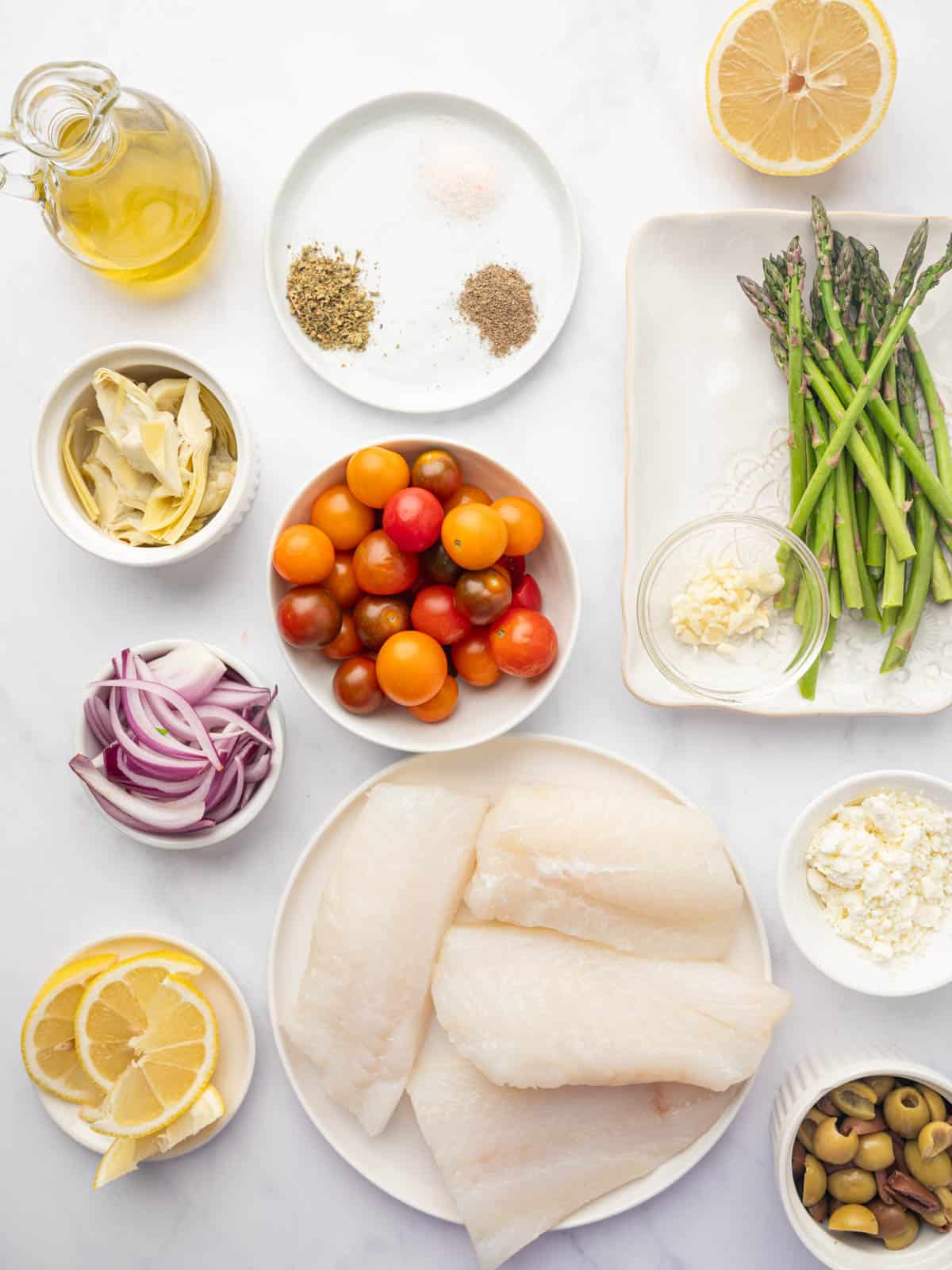 Ingredients needed for Mediterranean cod.