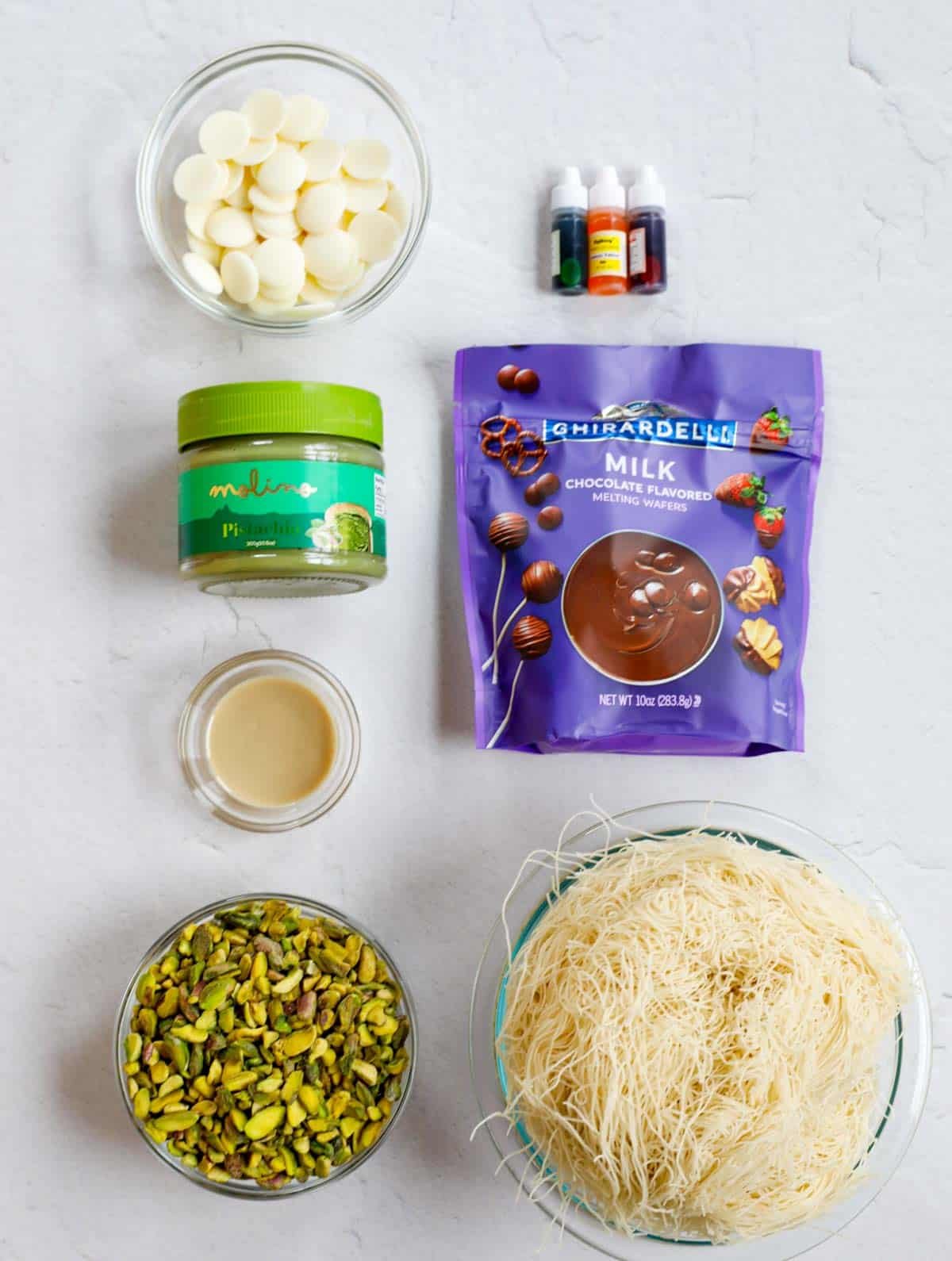 Ingredients for Dubai Chocolate Bar.